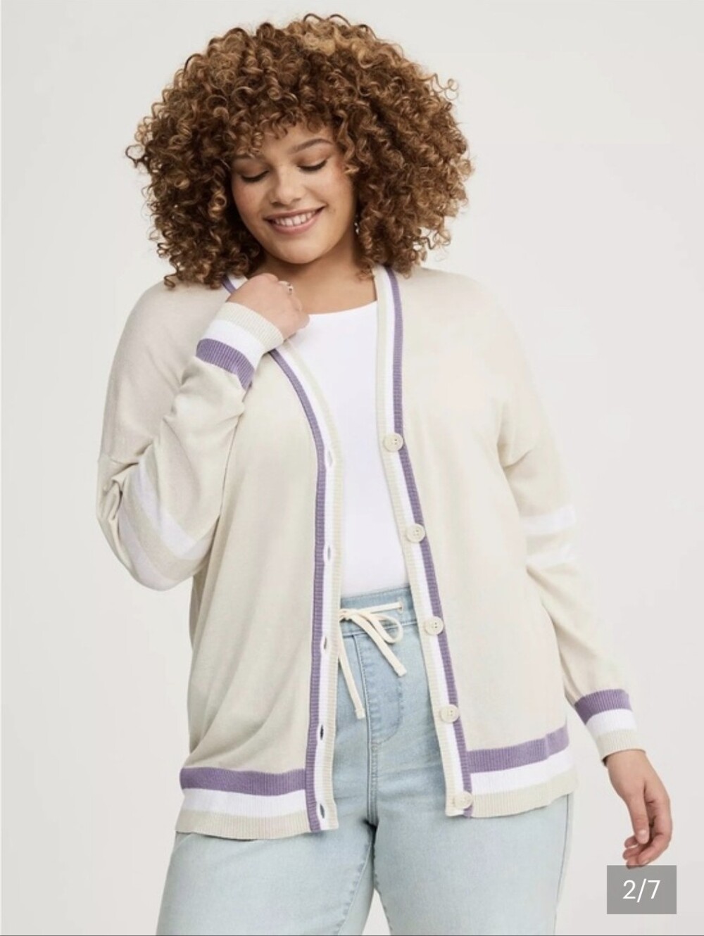 Torrid Cream Cardigan with Lavender Trim SIZE 2
